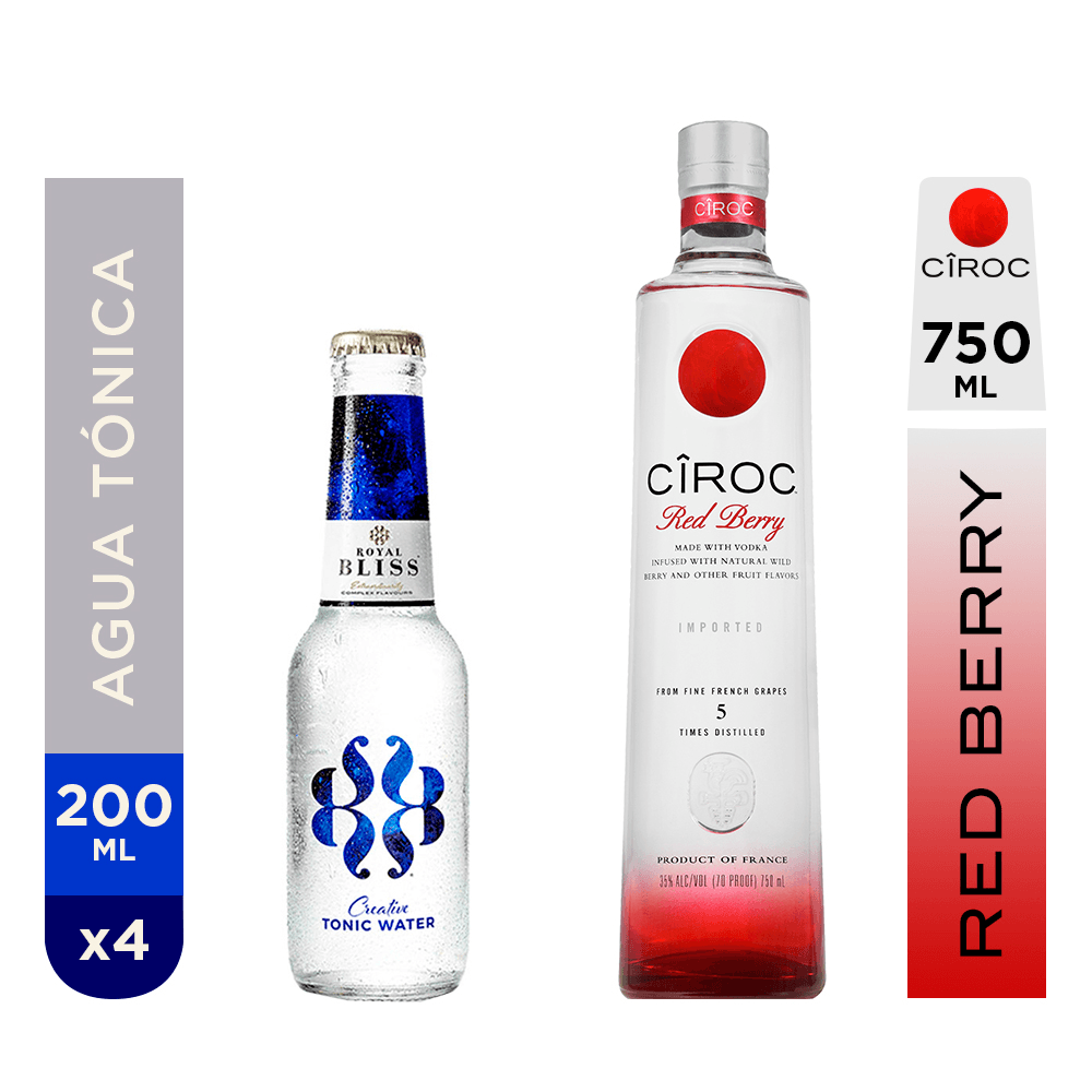 Vodka Ciroc Red Berry 750 ml. + Royal Bliss Premium Tónica 4 x 200 ml