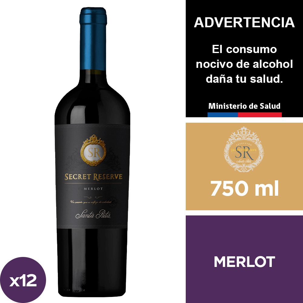 Vino Secret Reserve Merlot 12 x 750 ml. - Andina - $41.790