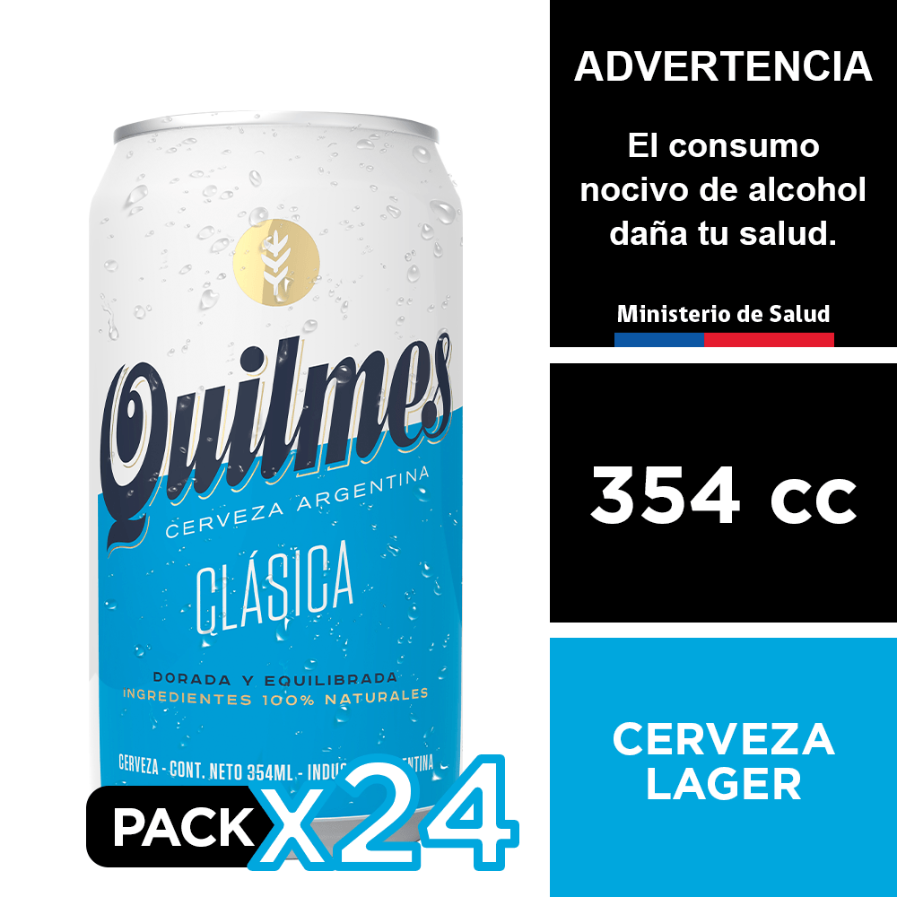 Cerveza Quilmes 4,9° 24 x 354 cc. - Andina - $12.990