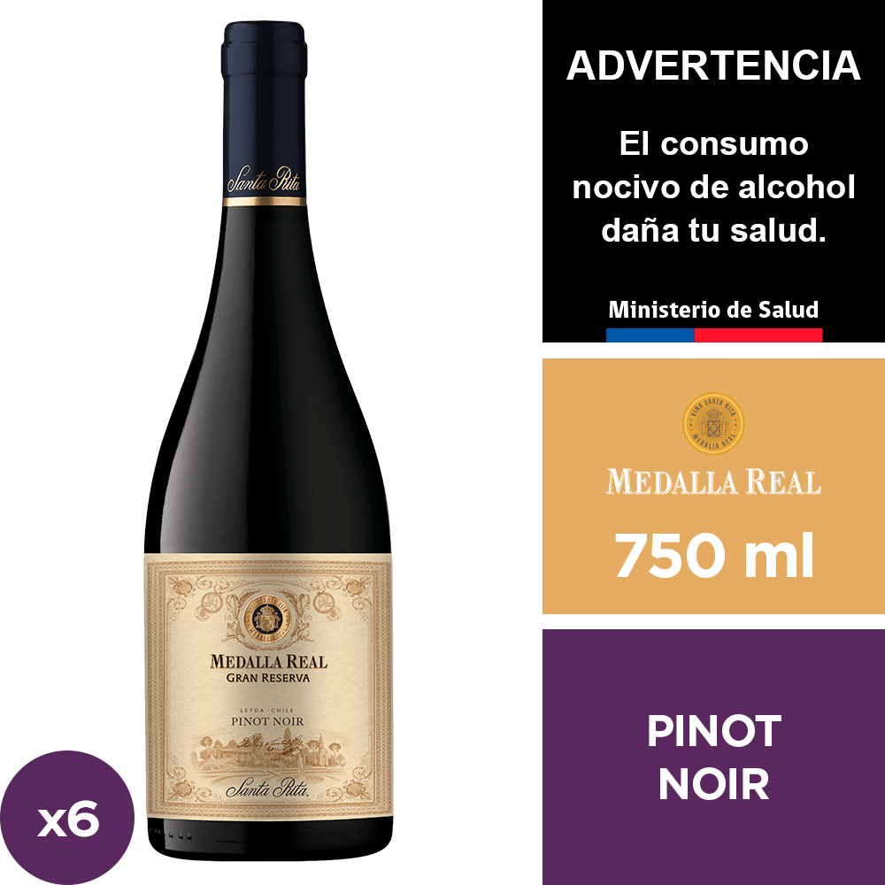 Vino Medalla Real Gran Reserva Pinot Noir 6 x 750 ml. - Andina - $50.290